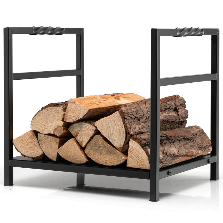 Firewood Log Rack with Unique Handle and Raised Feet-BlackCostway Gallery View 7 of 9